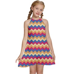 Zigzag-pattern-seamless-zig-zag-background-color Kids  Halter Collar Waist Tie Chiffon Dress by uniart180623