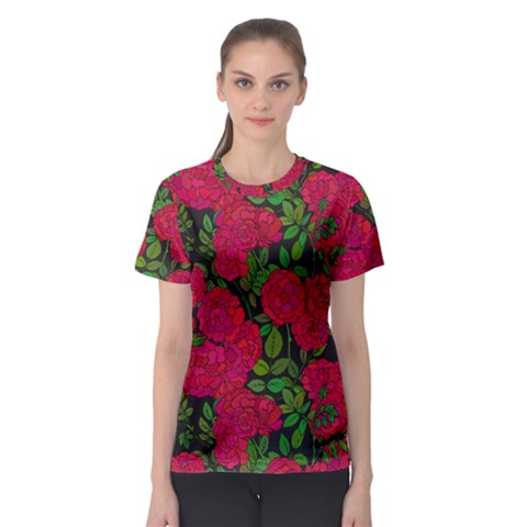 Seamless-pattern-with-colorful-bush-roses Women s Sport Mesh Tee by uniart180623