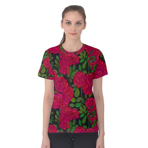 Seamless-pattern-with-colorful-bush-roses Women s Cotton Tee by uniart180623