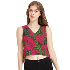 Seamless-pattern-with-colorful-bush-roses V-neck Cropped Tank Top by uniart180623