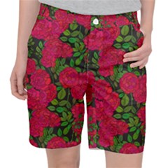 Seamless-pattern-with-colorful-bush-roses Women s Pocket Shorts by uniart180623