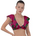 Seamless-pattern-with-colorful-bush-roses Plunge Frill Sleeve Bikini Top View1