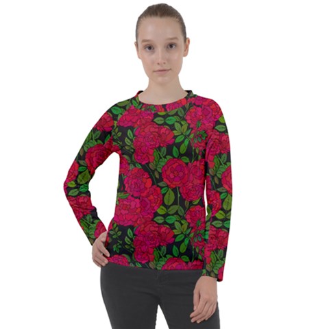 Seamless-pattern-with-colorful-bush-roses Women s Long Sleeve Raglan Tee by uniart180623