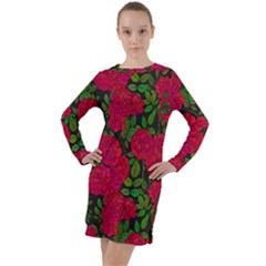 Seamless-pattern-with-colorful-bush-roses Long Sleeve Hoodie Dress by uniart180623