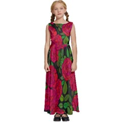 Seamless-pattern-with-colorful-bush-roses Kids  Satin Sleeveless Maxi Dress by uniart180623