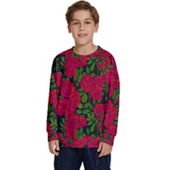 Seamless-pattern-with-colorful-bush-roses Kids  Long Sleeve Jersey