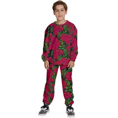 Seamless-pattern-with-colorful-bush-roses Kids  Sweatshirt Set by uniart180623