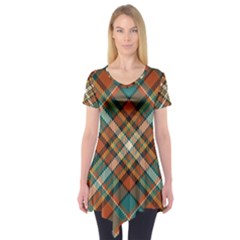 Tartan-scotland-seamless-plaid-pattern-vector-retro-background-fabric-vintage-check-color-square-geo Short Sleeve Tunic  by uniart180623