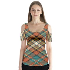 Tartan-scotland-seamless-plaid-pattern-vector-retro-background-fabric-vintage-check-color-square-geo Butterfly Sleeve Cutout Tee 