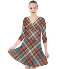 Tartan-scotland-seamless-plaid-pattern-vector-retro-background-fabric-vintage-check-color-square-geo Quarter Sleeve Front Wrap Dress