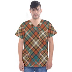 Tartan-scotland-seamless-plaid-pattern-vector-retro-background-fabric-vintage-check-color-square-geo Men s V-neck Scrub Top