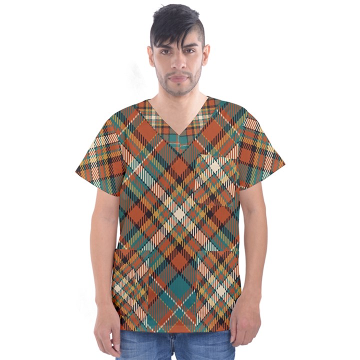 Tartan-scotland-seamless-plaid-pattern-vector-retro-background-fabric-vintage-check-color-square-geo Men s V-Neck Scrub Top