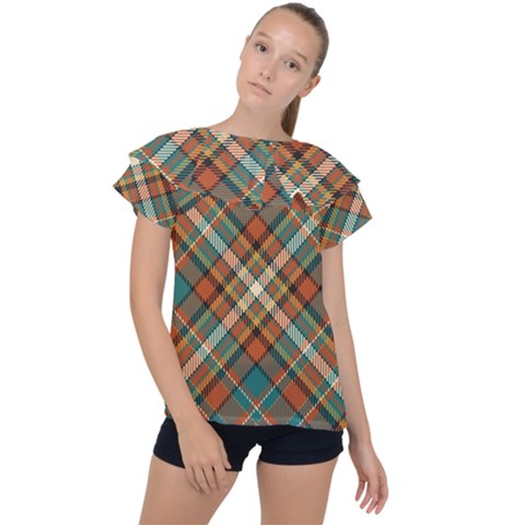 Tartan-scotland-seamless-plaid-pattern-vector-retro-background-fabric-vintage-check-color-square-geo Ruffle Collar Chiffon Blouse by uniart180623