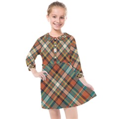 Tartan-scotland-seamless-plaid-pattern-vector-retro-background-fabric-vintage-check-color-square-geo Kids  Quarter Sleeve Shirt Dress by uniart180623