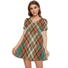 Tartan-scotland-seamless-plaid-pattern-vector-retro-background-fabric-vintage-check-color-square-geo Tiered Short Sleeve Babydoll Dress