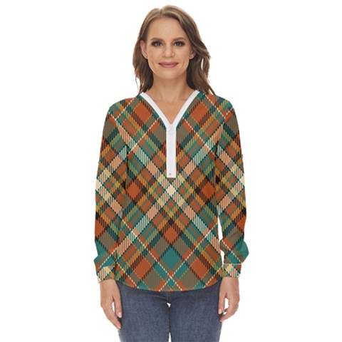 Tartan-scotland-seamless-plaid-pattern-vector-retro-background-fabric-vintage-check-color-square-geo Zip Up Long Sleeve Blouse by uniart180623