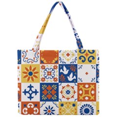 Mexican-talavera-pattern-ceramic-tiles-with-flower-leaves-bird-ornaments-traditional-majolica-style- Mini Tote Bag by uniart180623