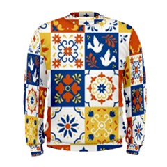 Mexican-talavera-pattern-ceramic-tiles-with-flower-leaves-bird-ornaments-traditional-majolica-style- Men s Sweatshirt by uniart180623