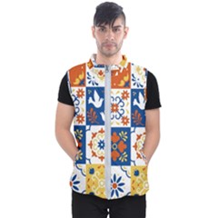 Mexican-talavera-pattern-ceramic-tiles-with-flower-leaves-bird-ornaments-traditional-majolica-style- Men s Puffer Vest by uniart180623