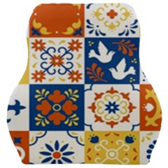 Mexican-talavera-pattern-ceramic-tiles-with-flower-leaves-bird-ornaments-traditional-majolica-style- Car Seat Velour Cushion  by uniart180623