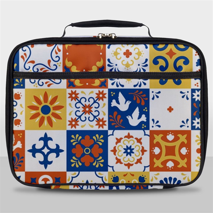 Mexican-talavera-pattern-ceramic-tiles-with-flower-leaves-bird-ornaments-traditional-majolica-style- Full Print Lunch Bag