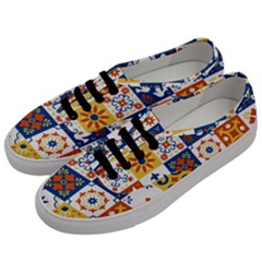 Mexican-talavera-pattern-ceramic-tiles-with-flower-leaves-bird-ornaments-traditional-majolica-style- Men s Classic Low Top Sneakers by uniart180623