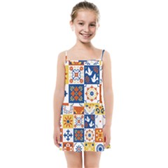 Mexican-talavera-pattern-ceramic-tiles-with-flower-leaves-bird-ornaments-traditional-majolica-style- Kids  Summer Sun Dress by uniart180623