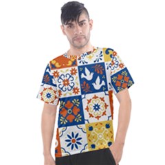 Mexican-talavera-pattern-ceramic-tiles-with-flower-leaves-bird-ornaments-traditional-majolica-style- Men s Sport Top by uniart180623