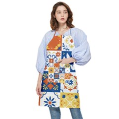 Mexican-talavera-pattern-ceramic-tiles-with-flower-leaves-bird-ornaments-traditional-majolica-style- Pocket Apron by uniart180623