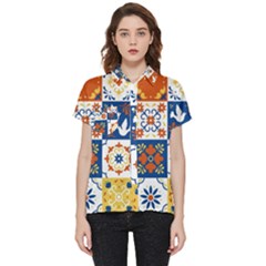 Mexican-talavera-pattern-ceramic-tiles-with-flower-leaves-bird-ornaments-traditional-majolica-style- Short Sleeve Pocket Shirt by uniart180623