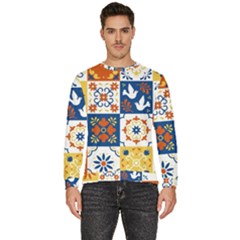 Mexican-talavera-pattern-ceramic-tiles-with-flower-leaves-bird-ornaments-traditional-majolica-style- Men s Fleece Sweatshirt by uniart180623