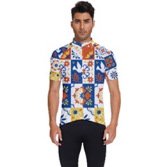 Mexican-talavera-pattern-ceramic-tiles-with-flower-leaves-bird-ornaments-traditional-majolica-style- Men s Short Sleeve Cycling Jersey by uniart180623