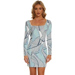 Tropical Flower Seamless Pattern Long Sleeve Square Neck Bodycon Velvet Dress by uniart180623