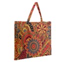 Bright-seamless-pattern-with-paisley-mehndi-elements-hand-drawn-wallpaper-with-floral-traditional Zipper Large Tote Bag View2