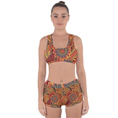 Bright-seamless-pattern-with-paisley-mehndi-elements-hand-drawn-wallpaper-with-floral-traditional Racerback Boyleg Bikini Set by uniart180623