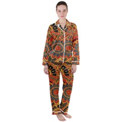 Bright-seamless-pattern-with-paisley-mehndi-elements-hand-drawn-wallpaper-with-floral-traditional Women s Long Sleeve Satin Pajamas Set	 by uniart180623