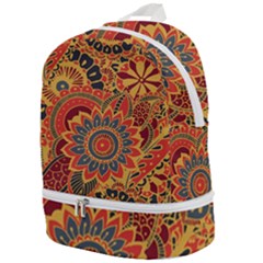 Bright-seamless-pattern-with-paisley-mehndi-elements-hand-drawn-wallpaper-with-floral-traditional Zip Bottom Backpack by uniart180623