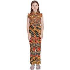 Bright-seamless-pattern-with-paisley-mehndi-elements-hand-drawn-wallpaper-with-floral-traditional Kids  Sleeveless Ruffle Edge Band Collar Chiffon One Piece