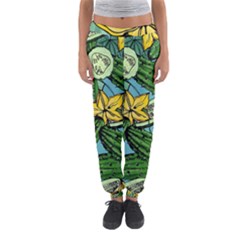 Seamless-pattern-with-cucumber-slice-flower-colorful-hand-drawn-background-with-vegetables-wallpaper Women s Jogger Sweatpants by uniart180623