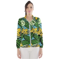 Seamless-pattern-with-cucumber-slice-flower-colorful-hand-drawn-background-with-vegetables-wallpaper Women s Windbreaker by uniart180623