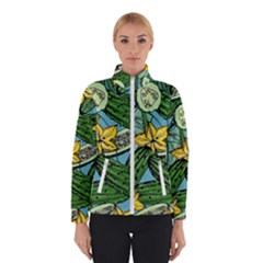 Seamless-pattern-with-cucumber-slice-flower-colorful-hand-drawn-background-with-vegetables-wallpaper Women s Bomber Jacket