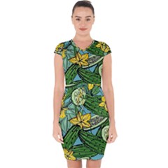 Seamless-pattern-with-cucumber-slice-flower-colorful-hand-drawn-background-with-vegetables-wallpaper Capsleeve Drawstring Dress  by uniart180623