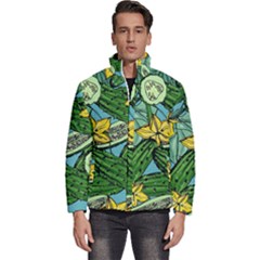 Seamless-pattern-with-cucumber-slice-flower-colorful-hand-drawn-background-with-vegetables-wallpaper Men s Puffer Bubble Jacket Coat by uniart180623