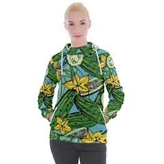 Seamless-pattern-with-cucumber-slice-flower-colorful-hand-drawn-background-with-vegetables-wallpaper Women s Hooded Pullover by uniart180623