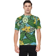 Seamless-pattern-with-cucumber-slice-flower-colorful-hand-drawn-background-with-vegetables-wallpaper Men s Short Sleeve Rash Guard by uniart180623