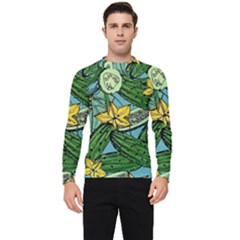 Seamless-pattern-with-cucumber-slice-flower-colorful-hand-drawn-background-with-vegetables-wallpaper Men s Long Sleeve Rash Guard by uniart180623