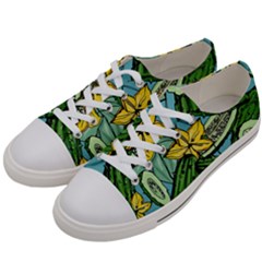 Seamless-pattern-with-cucumber-slice-flower-colorful-hand-drawn-background-with-vegetables-wallpaper Men s Low Top Canvas Sneakers by uniart180623