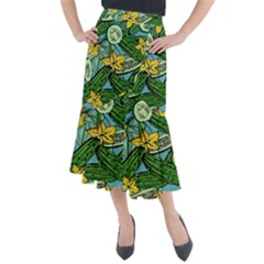 Seamless-pattern-with-cucumber-slice-flower-colorful-hand-drawn-background-with-vegetables-wallpaper Midi Mermaid Skirt by uniart180623