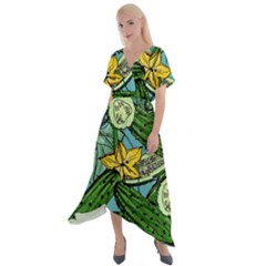 Seamless-pattern-with-cucumber-slice-flower-colorful-hand-drawn-background-with-vegetables-wallpaper Cross Front Sharkbite Hem Maxi Dress by uniart180623