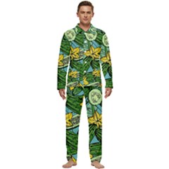 Seamless-pattern-with-cucumber-slice-flower-colorful-hand-drawn-background-with-vegetables-wallpaper Men s Long Sleeve Velvet Pocket Pajamas Set by uniart180623